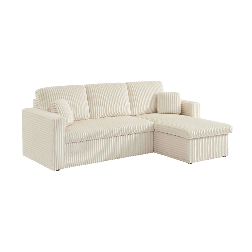 Divano letto reversibile effetto pelliccia a coste, 3 posti, crema