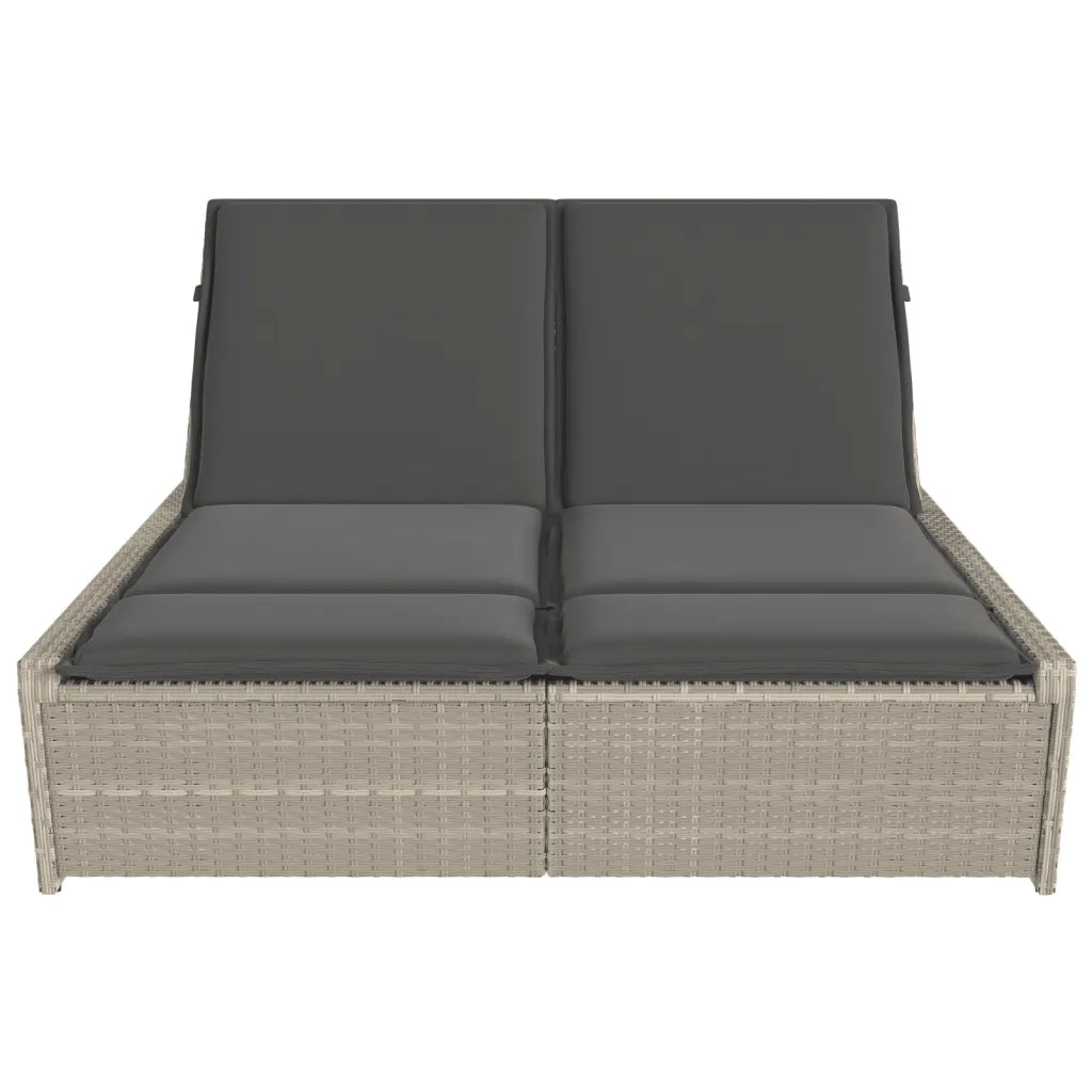 Lettino Prendisole Doppio con Cuscini Grigio Chiaro Polyrattan 368184