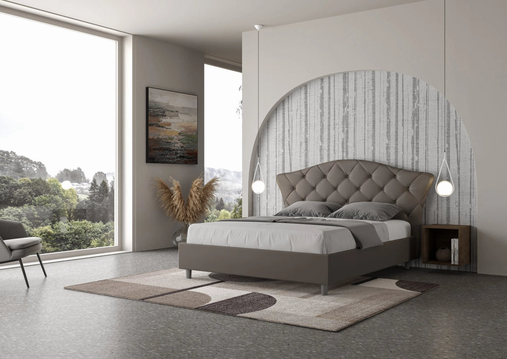 BS COM Letto matrimoniale con rete imbottito 160x190 similpelle cappuccino