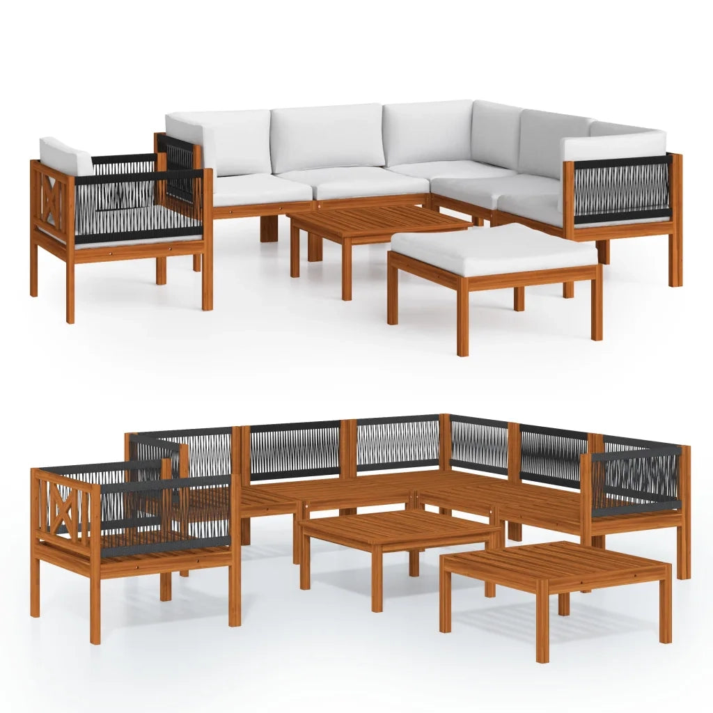 Set da giardino 8 pezzi con cuscini in legno crema, acacia e corda 3057890