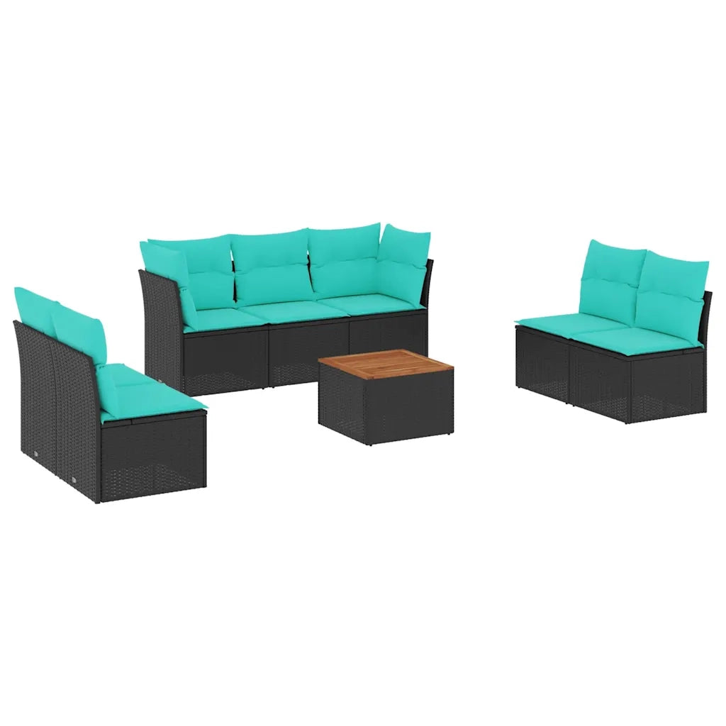 Set Divani da Giardino 8 pz con Cuscini Nero in Polyrattan