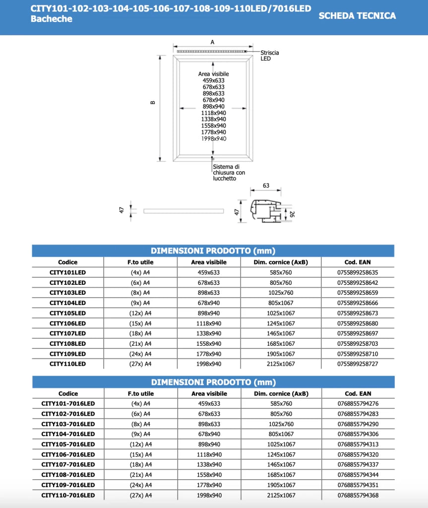 Bacheca per Esterno Certificata IP56 LED Grigio RAL 7016 - 4 x A4