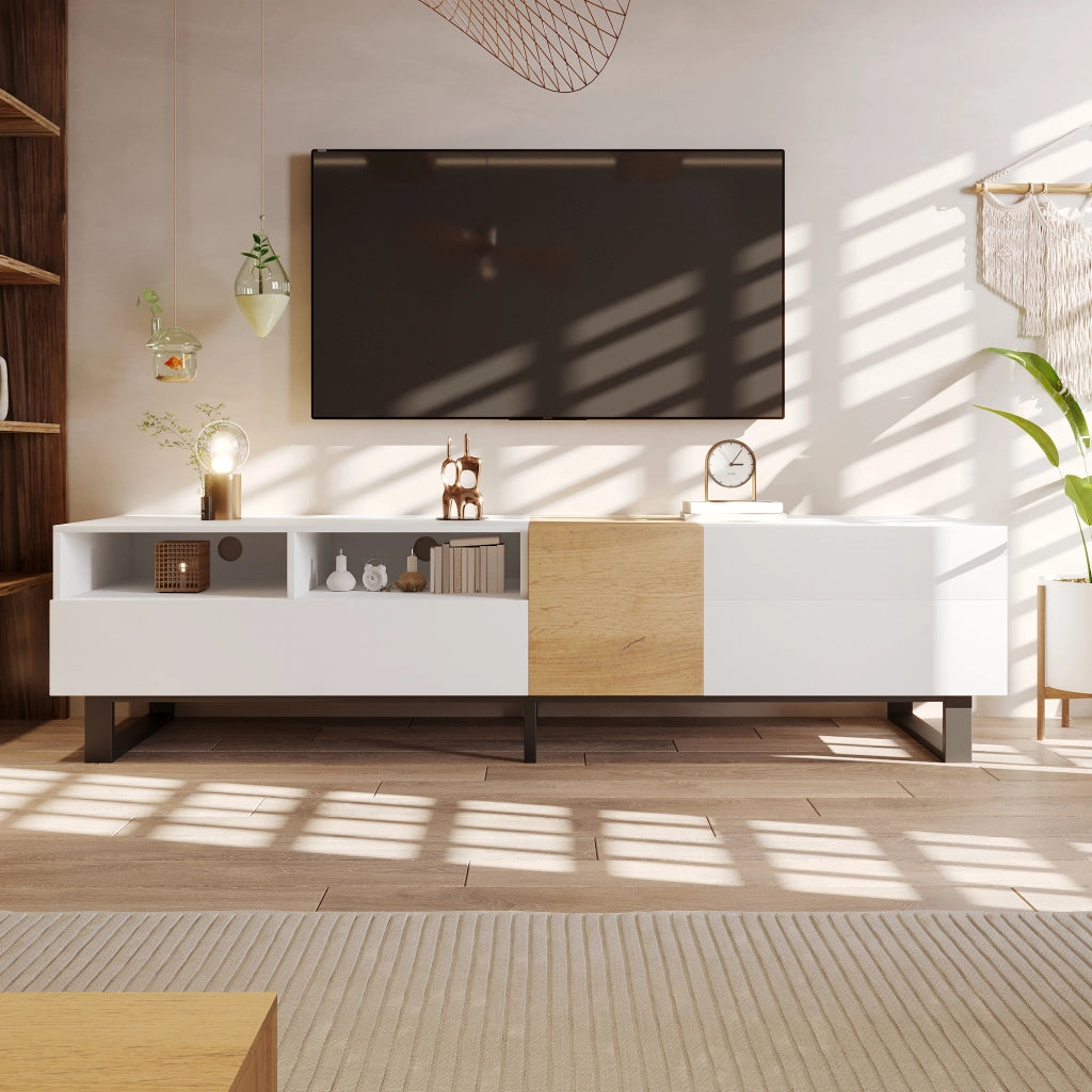 Cassettiera TV bianca e legno; in MDF; lunghezza 180 cm