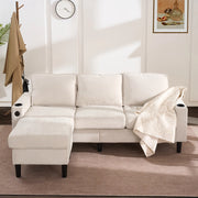 Divano letto imbottito 3 posti - Zephmum- USB e Type-C, porta bevande, forma L, beige