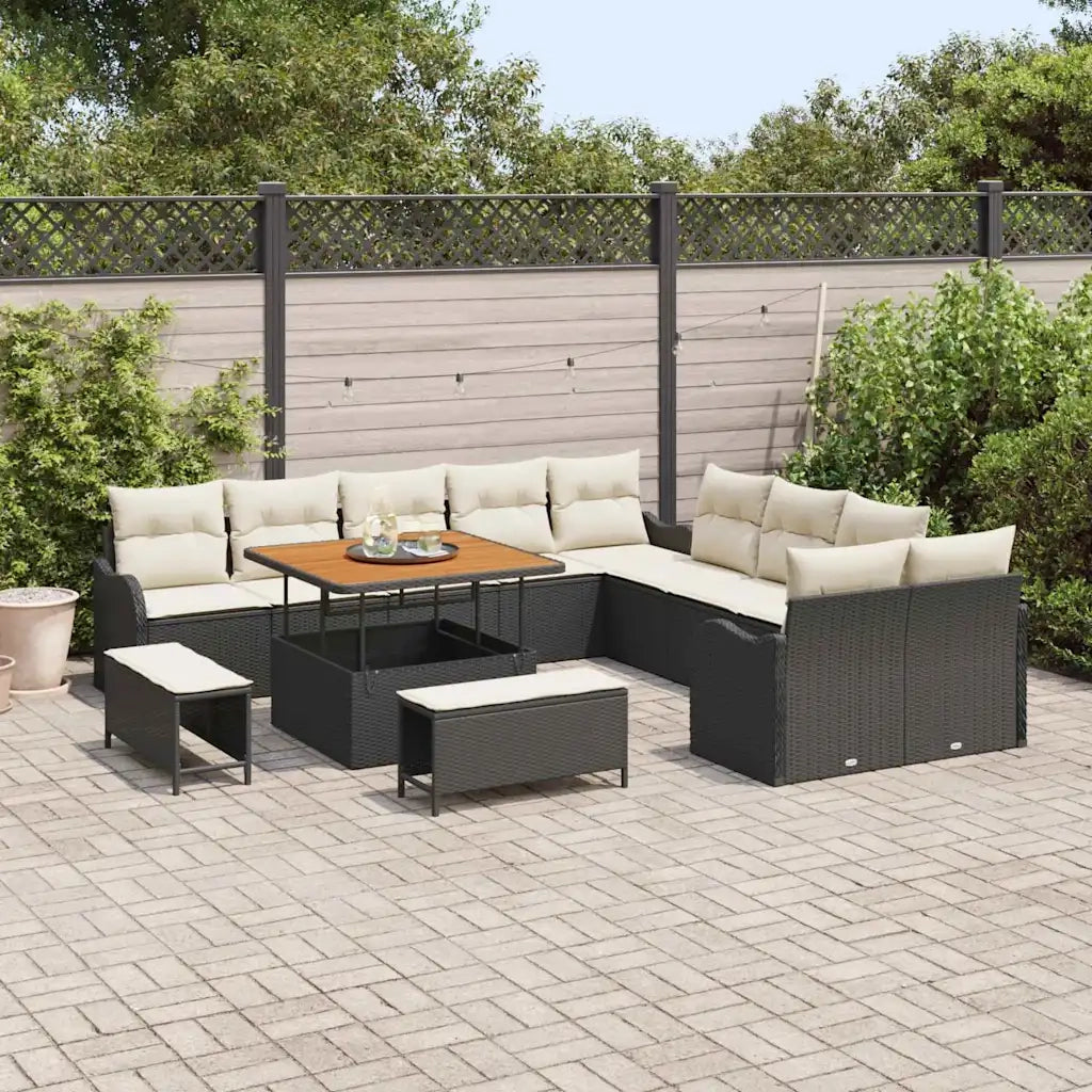Set Divano da Giardino con cuscino 13 pcs Nero polyrattan 3362315