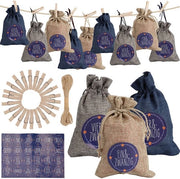 Calendario di Natale da riempire - 24 Borse di regalo - Decorazione natalizia fai-da-te - Kit di confezione completa - Blu/Beige/Grigio