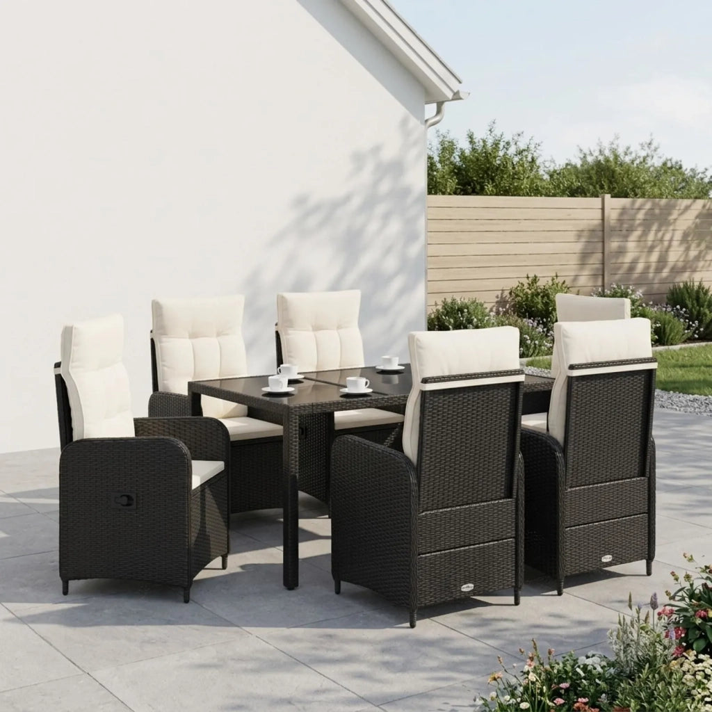 Set da pranzo per esterni 7 pz Nero e Bianco Crema polyrattan 3422301