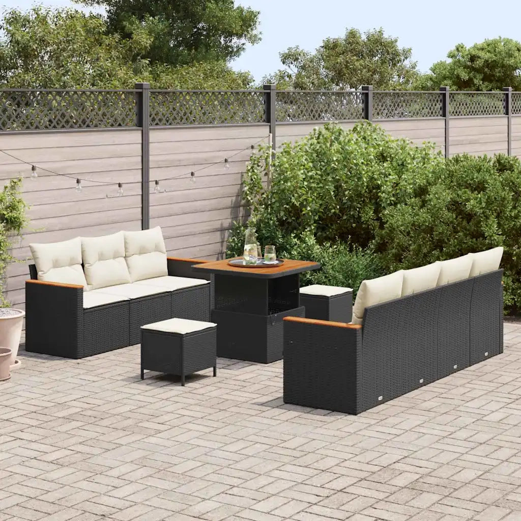 Set Divano da Giardino 10 pcs Nero polyrattan
