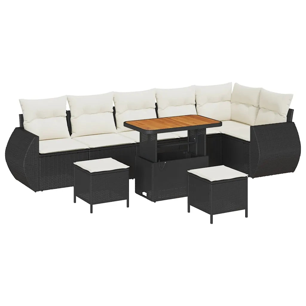 Set Divano da Giardino con cuscino 9 pcs Nero e Crema 3363845