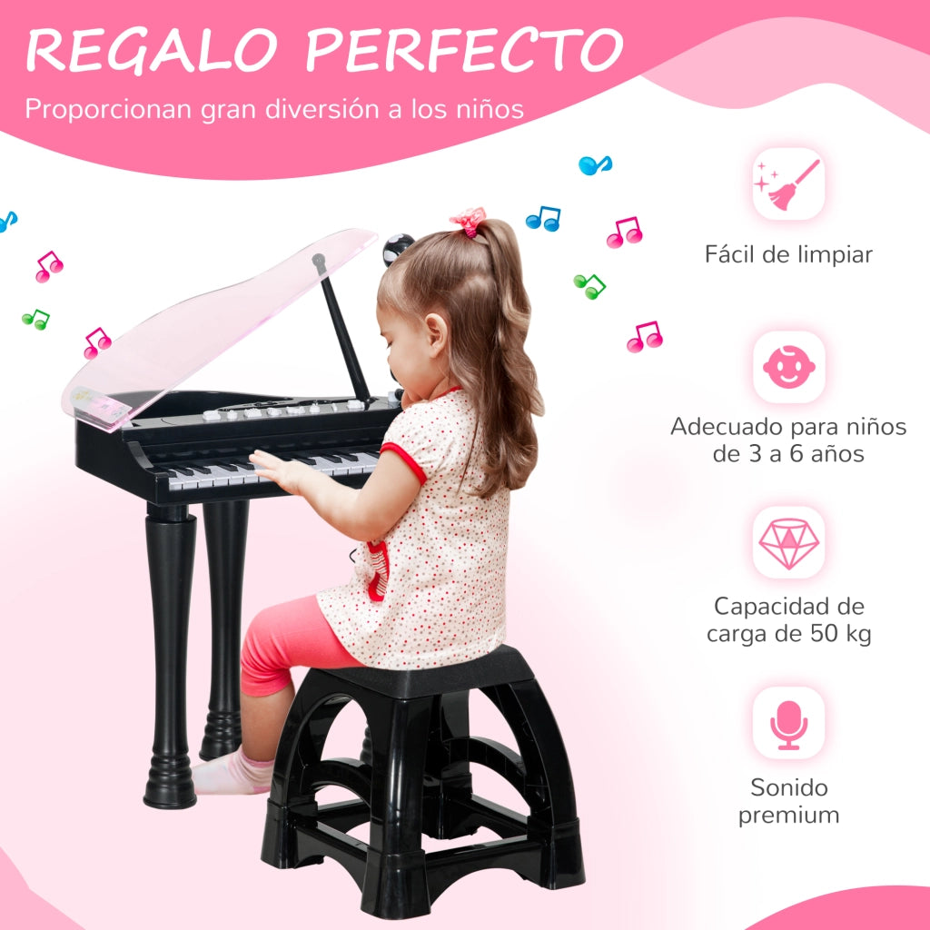 Piano per Bambini 32 Tasti con Microfono e Luci ¨C Minimal ¨C 37x30,5x60,4 cm Nero