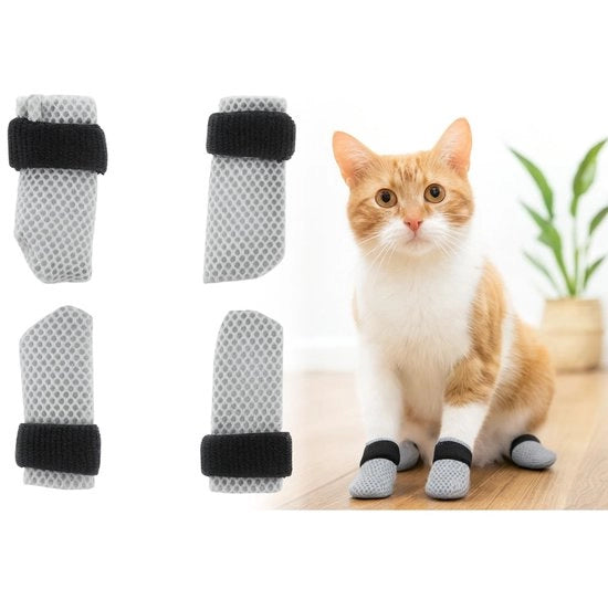 Antislip zoccoli per gatti – Taglia M – Poliester traspirante con imbottitura in schiuma – Leggero e elastico – Per stagioni fredde e protezione interna – Grigio – Set da 4