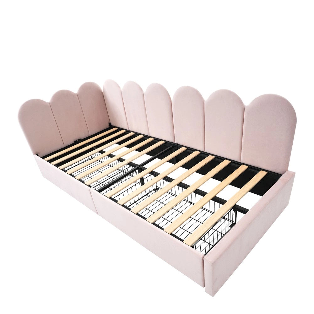 Letto Singolo Imbottito con Cassetti ¨C MINIMAL ¨C Velluto Rosa 90x200