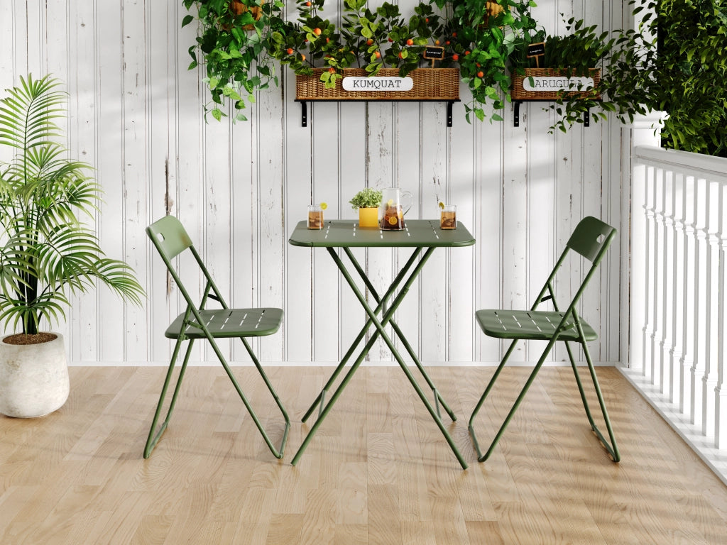 Set bistrot pieghevole da esterno in 3 pezzi set di mobili da giardino pieghevoli rivestiti a forma di e 2 sedie e 1 tavolo set di conversazione per patio esterno/interno impermeabile verde