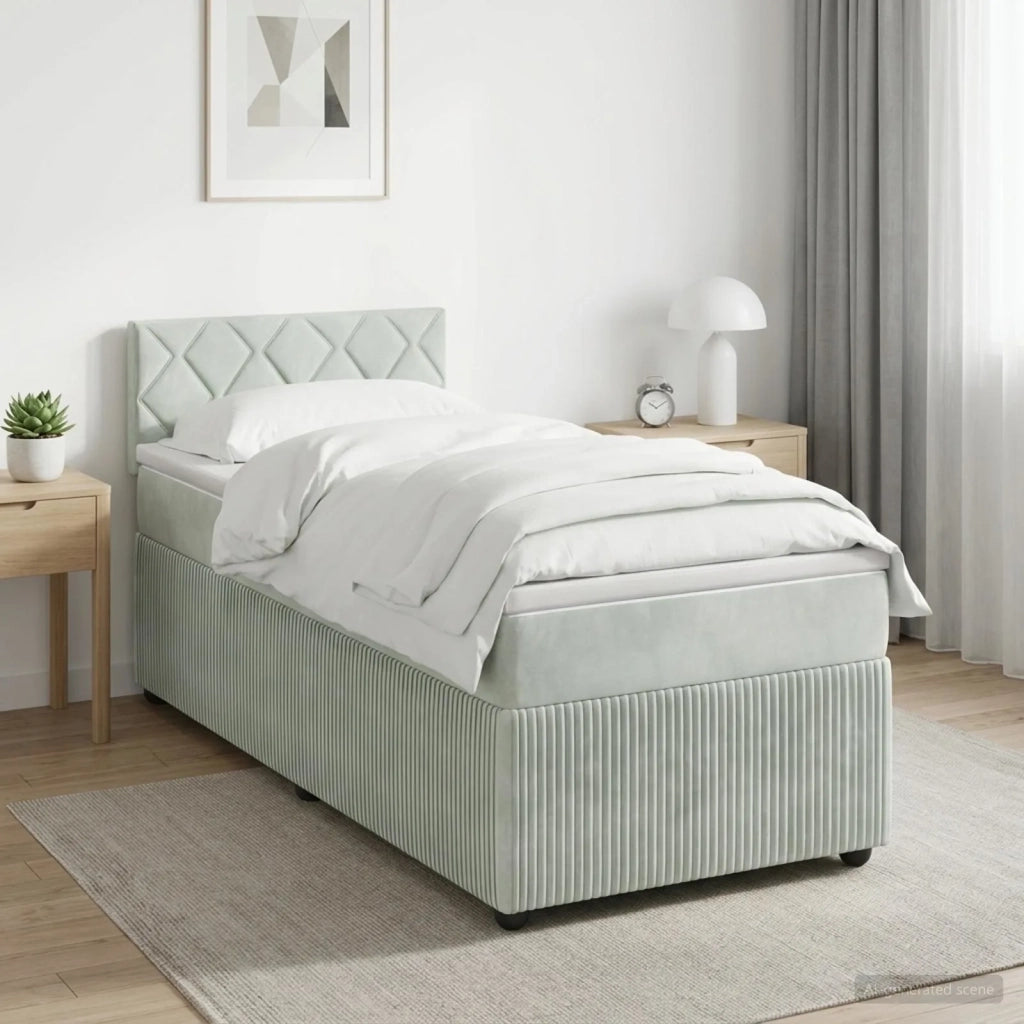 Letto con Box Spring, Materasso e LED Grigio Chiaro 90 x 190 cm 3453249