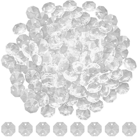 Accessori per gioielli DIY - 120 pezzi - Vetrini a forma di ottagono - Prisma cristallo 14mm - 2 fori - Componenti di ricambio
