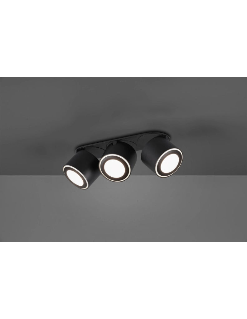 Plafone 3 Spot Led Doppia Emissione L27 cm Taurus Nero Trio Lighting