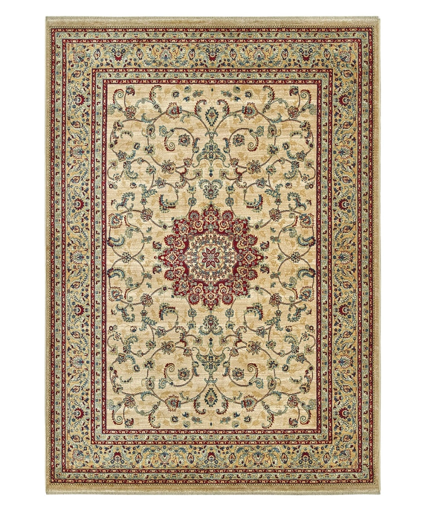 Tappeto KAZAKH 2154 beige e rosso cm.160x240 stile orientale persiano alta qualità con effetto lucente