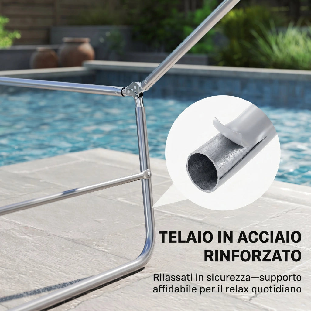 Lettino Prendisole Pieghevole con Schienale Reclinabile ¨C Xylo ¨C Cuscino, 182x56x24.5cm