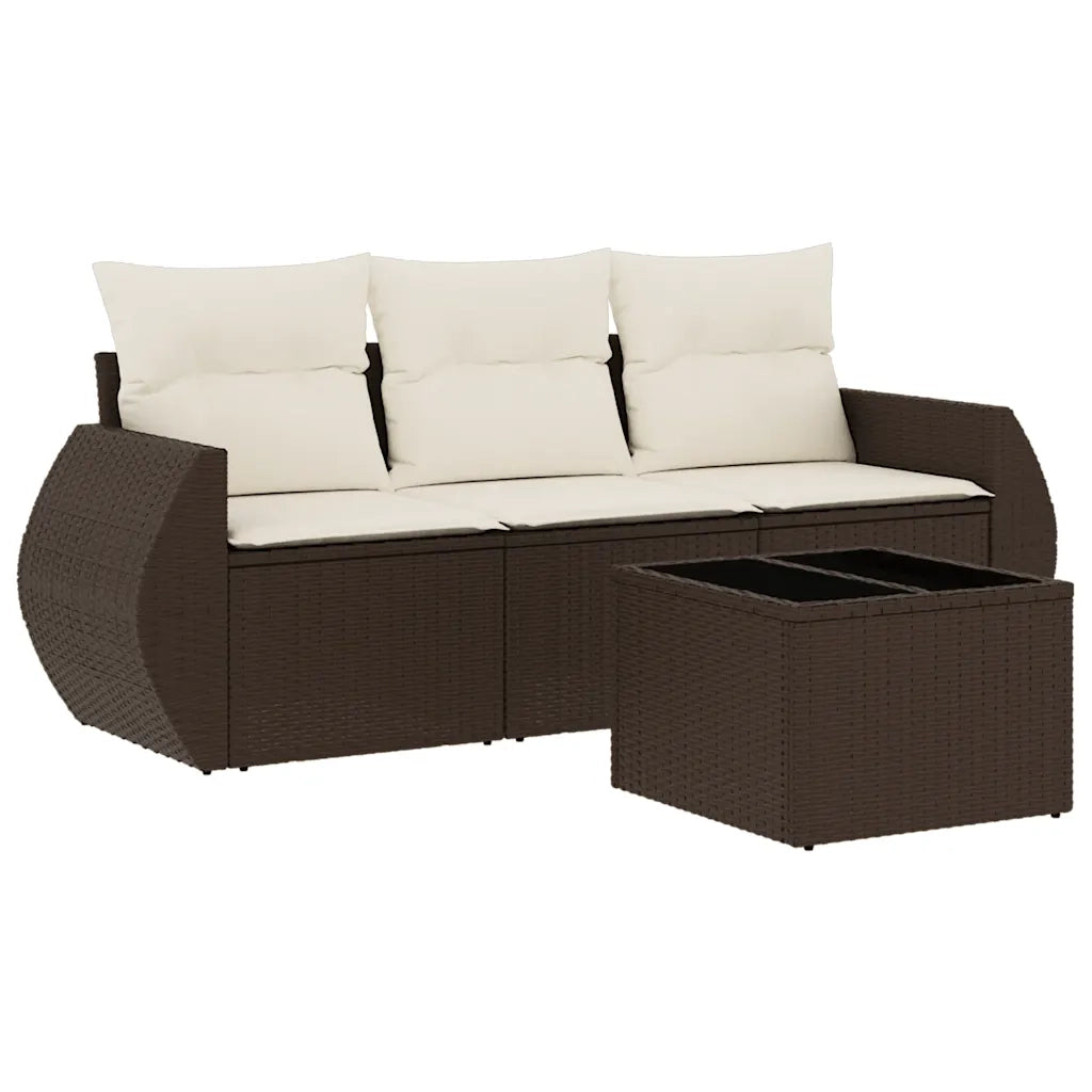 Set Divano da Giardino 4 pz con Cuscini Marrone in Polyrattan 3221072