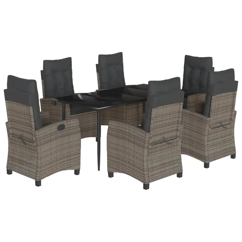 Set da Pranzo da Giardino 7 pz con Cuscini in Polyrattan Grigio