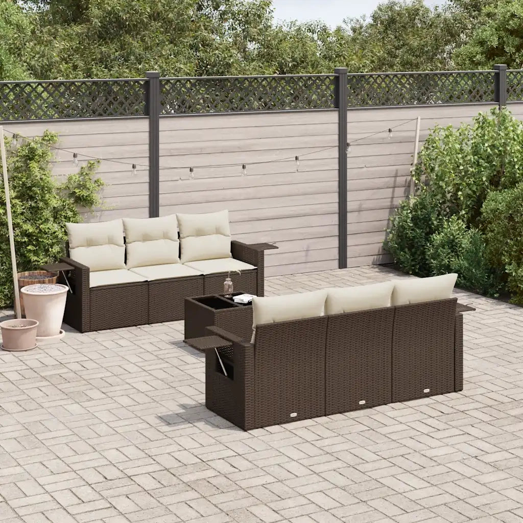 Set Divani da Giardino 7 pz con Cuscini Marrone in Polyrattan 3219912