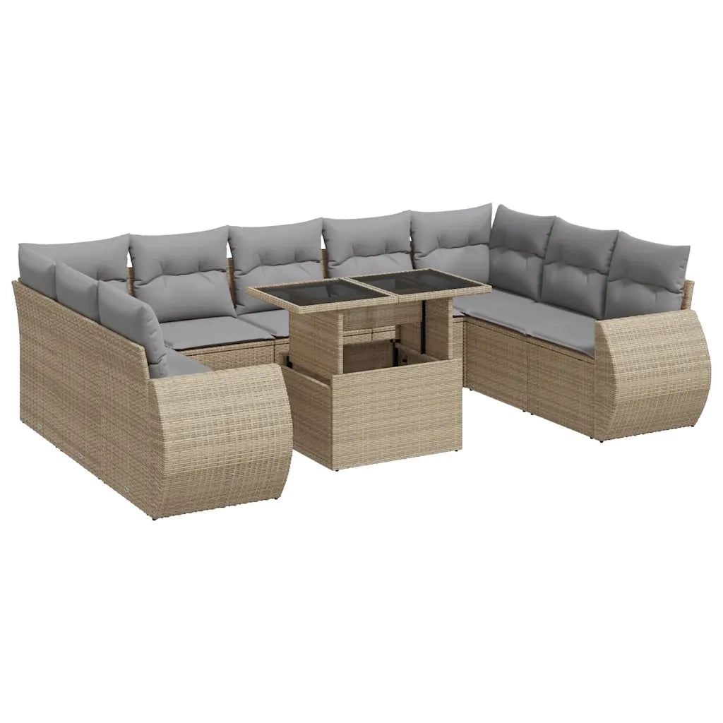 Set Divano da Giardino 10 pz con Cuscini Beige in Polyrattan 3326700