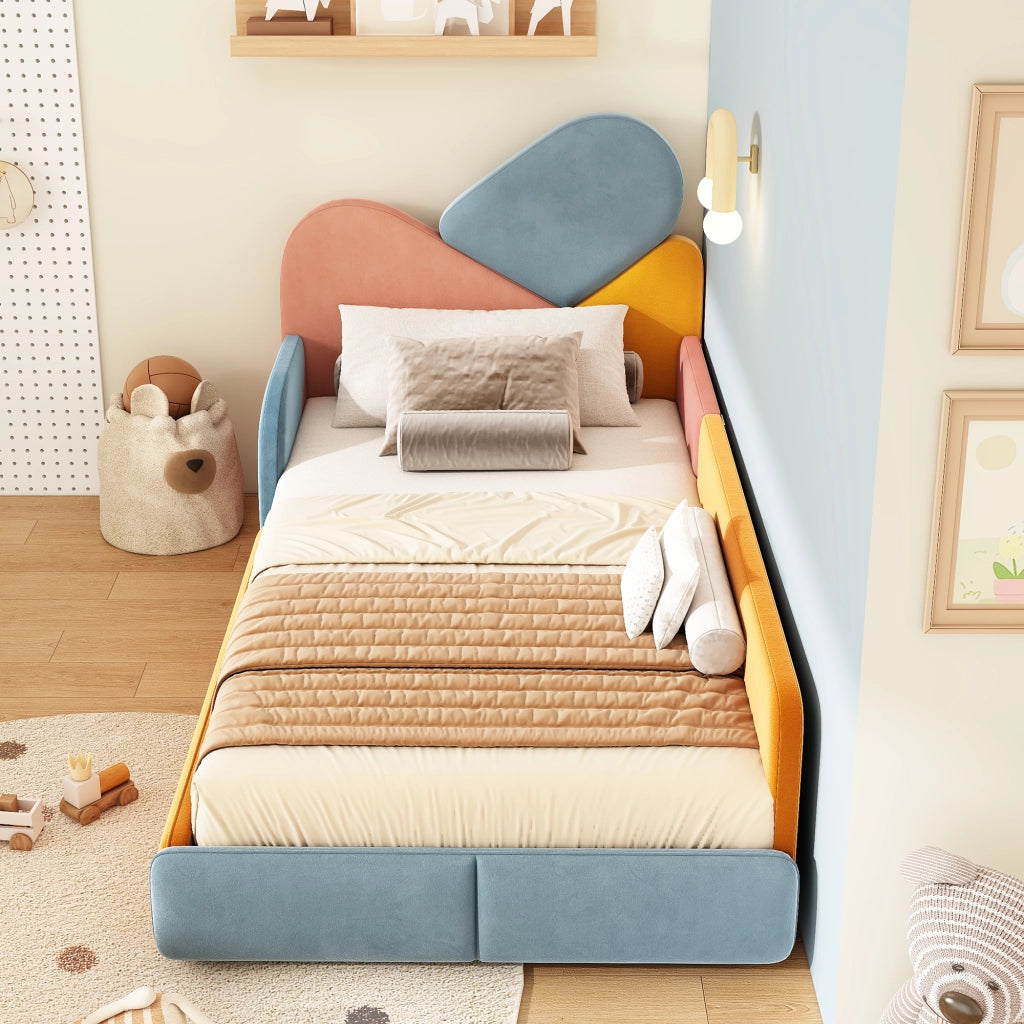 LETTO imbottito per bambini 90x200 cm velluto multicolore