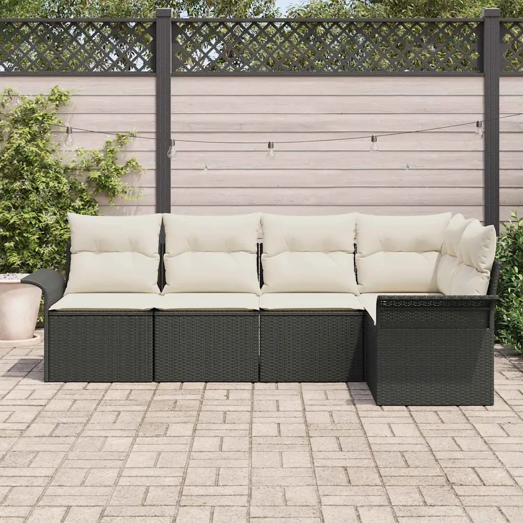 Set Divano da Giardino con cuscino 5 pcs Nero polyrattan