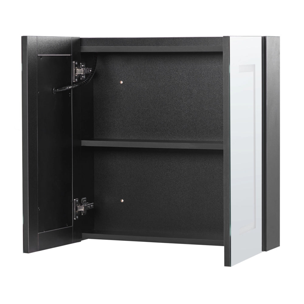Specchio da bagno in vetro nero e legno con LED 60 x 60 cm Design moderno