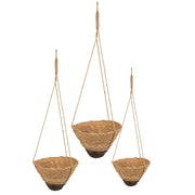 Set di 3 cestini sospesi in fibra naturale marrone