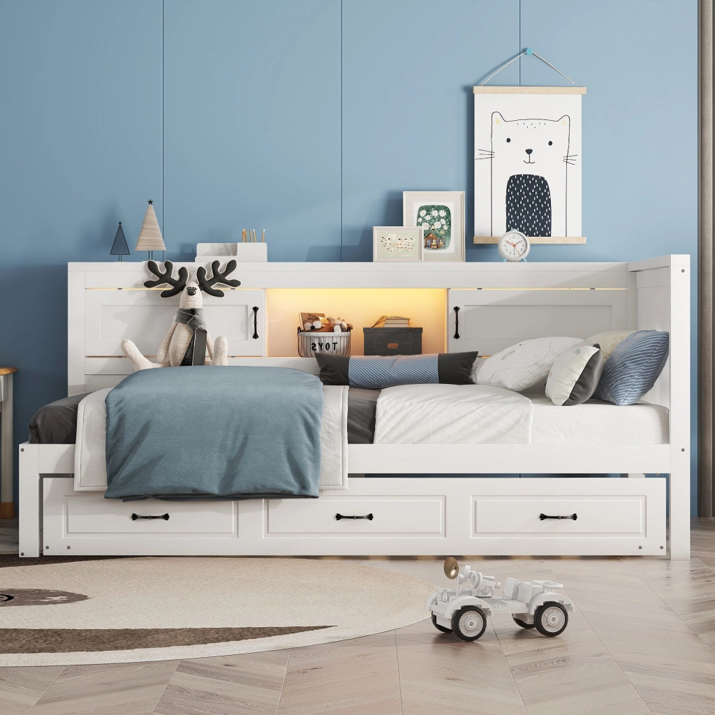 LETTO Divano letto estraibile 90x200 cm Bianco con LED, prese e USB