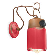 Applique Vintage Industrial Ferro E Ceramica Rosso 1 Luce E27