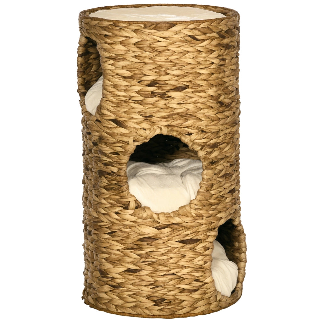 Casetta per Gatti con 3 Livelli e 3 Ingressi ¨C zephmum ¨C Marrone Chiaro e Crema 40x40x73