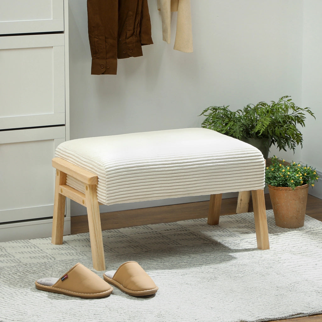 Poggiapiedi imbottito con cuscino e gambe in legno ¨C Minimal ¨C crema