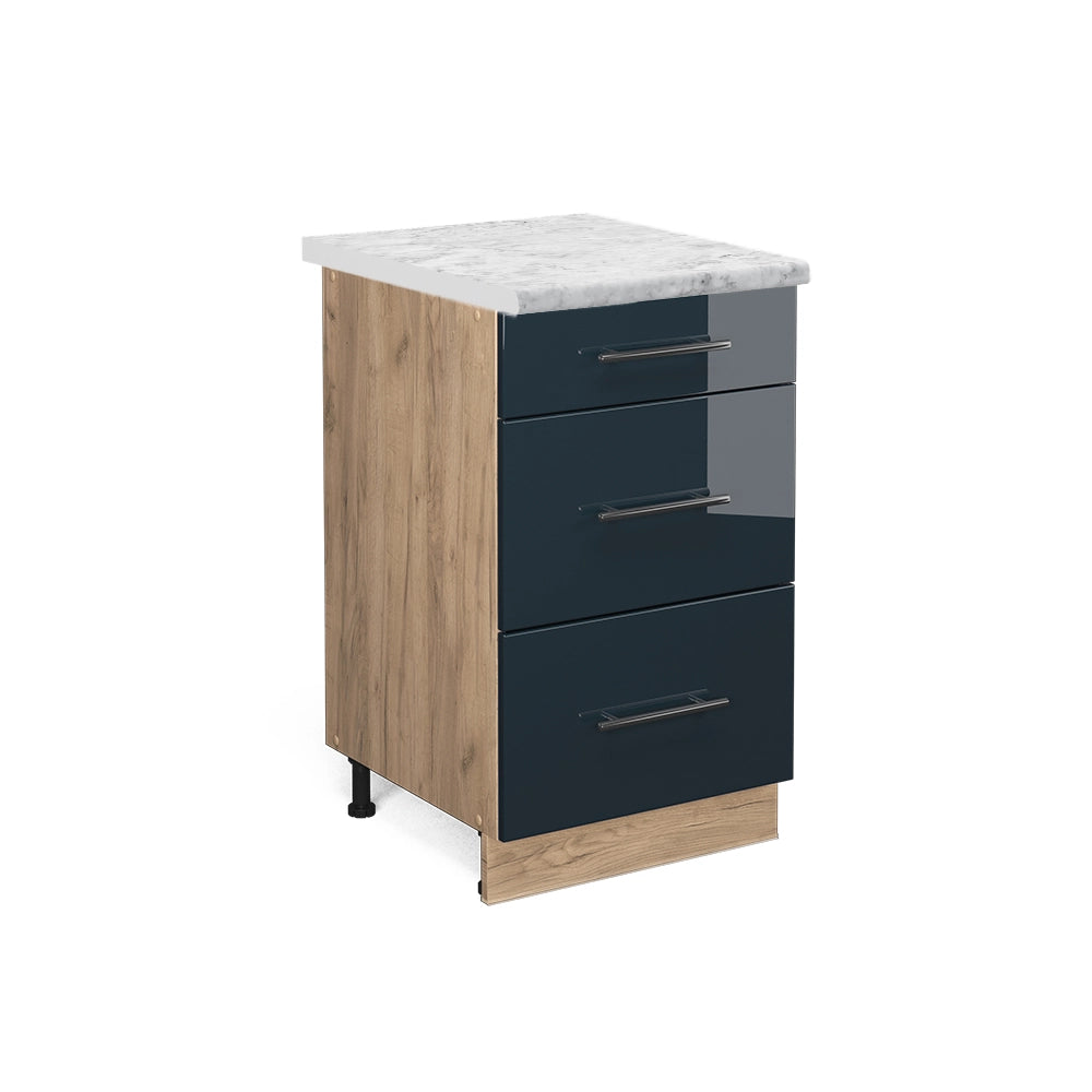 Mobiletto base per cucina Fame-Line Blu scuro lucido/Rovere dorato 50 cm, PL Marmo Vicco