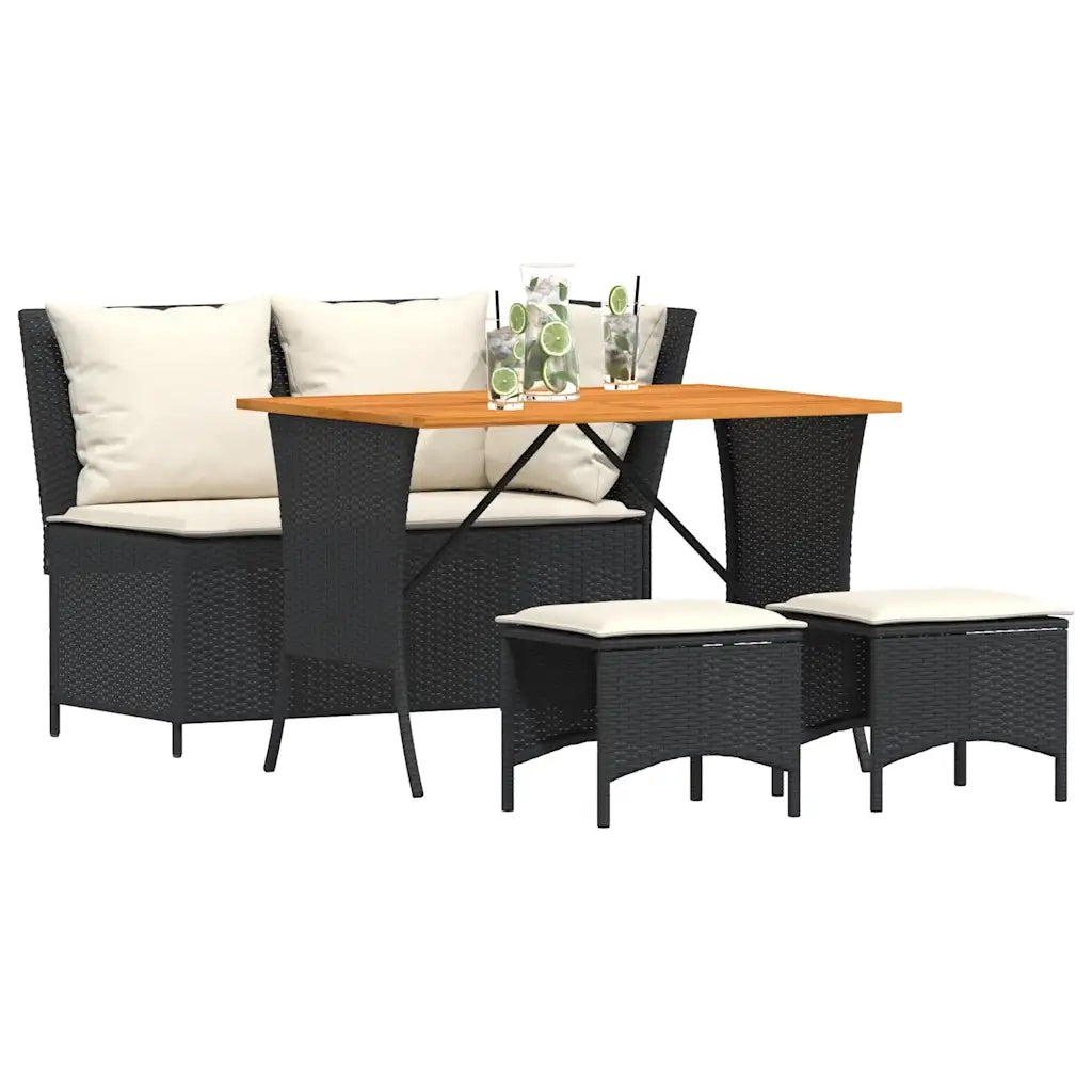 Set da Pranzo da Giardino 4 pz con Cuscini Nero in Polyrattan 4104131