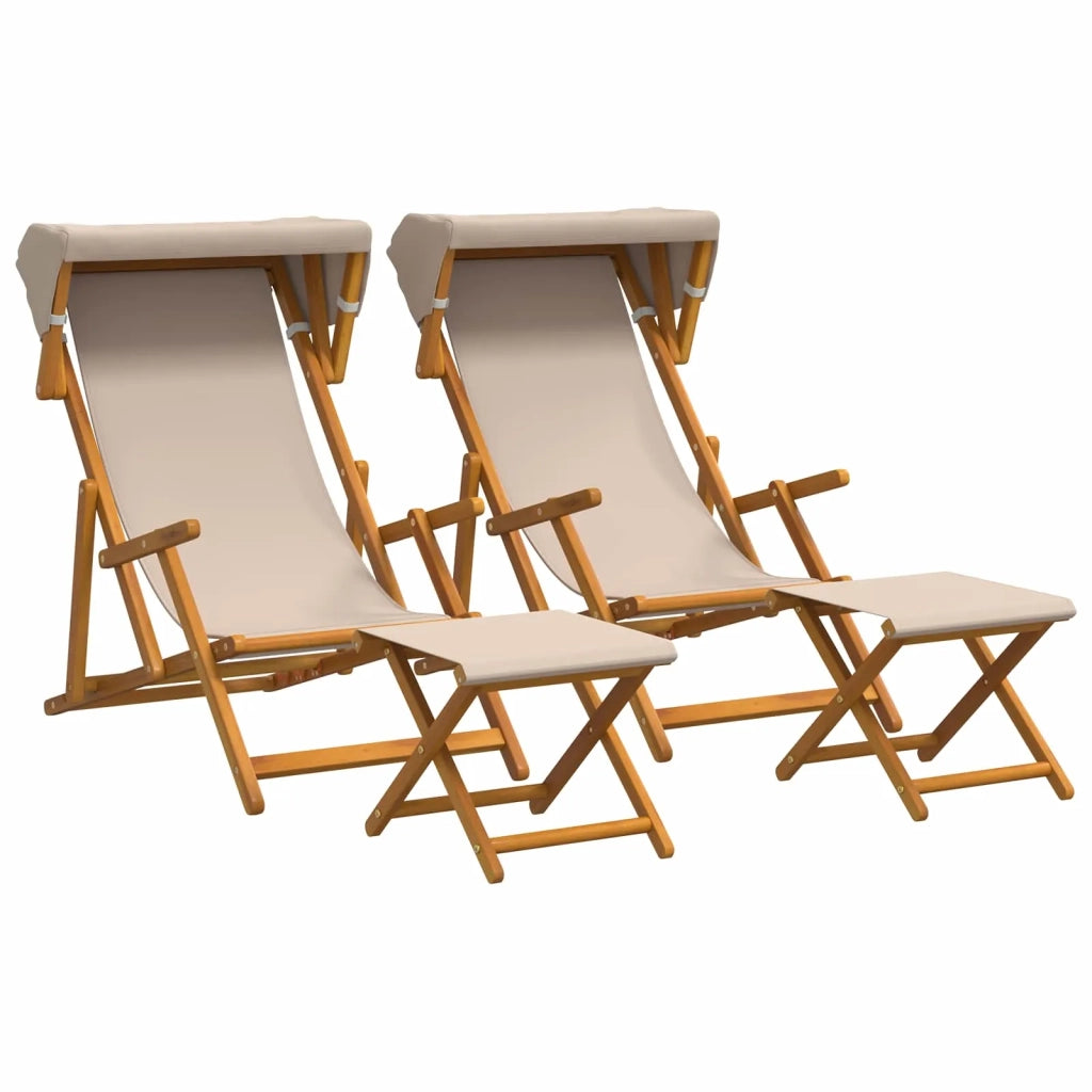 Lettino 4 pcs 3 Posizione Legno di Eucalipto Massello Beige 3407803