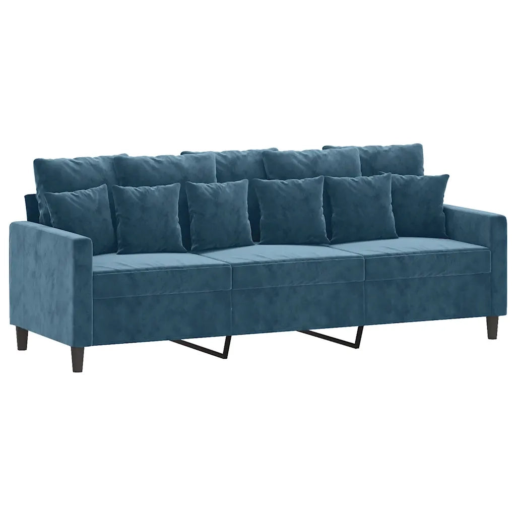 Divano a 3 Posti-Sofa 3 Posti Blu 180 cm in Velluto 192394