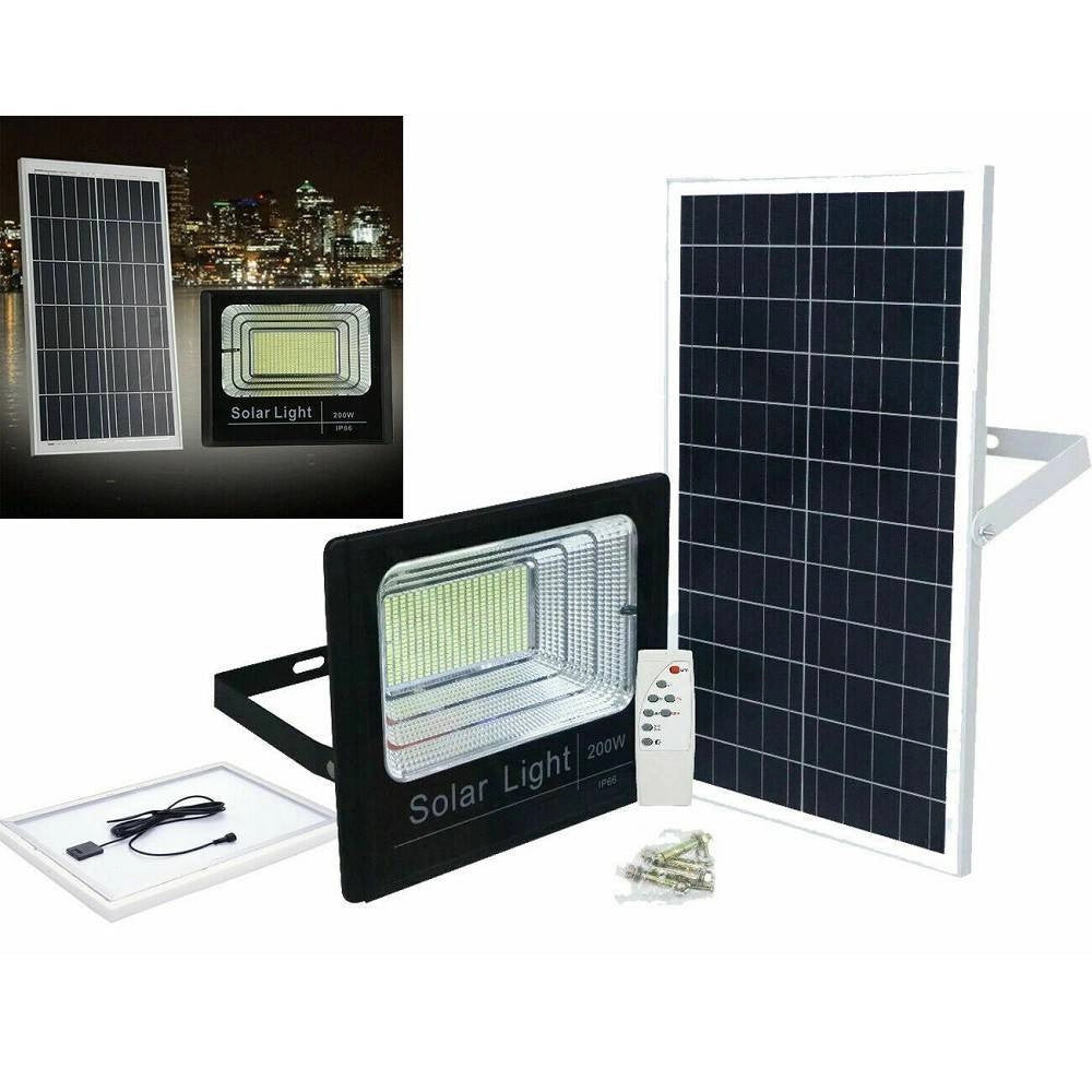 Trade Shop - Faro Led Con Pannello Solare Faretto Crepuscolare 200w Per Esterno + Telecomando -