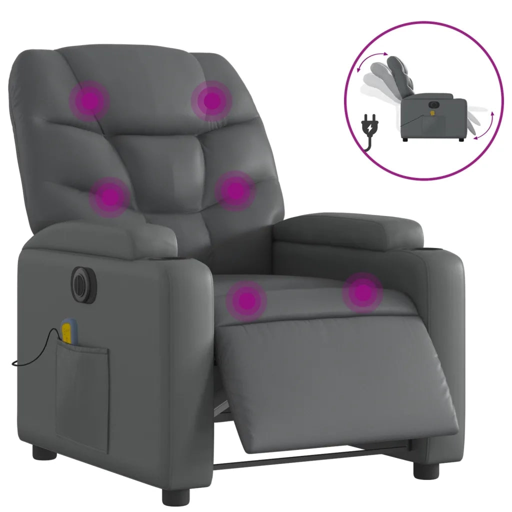 Poltrona Massaggiante Elettrica Reclinabile Grigio Similpelle 3204654
