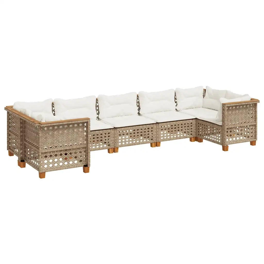 Set Divani da Giardino 7 pz con Cuscini Beige in Polyrattan 3261976