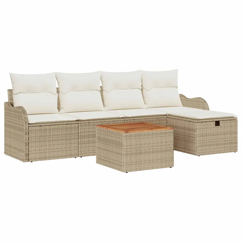 Set Divano da Giardino con cuscino 6 pcs Beige Poly Rattan 3360809