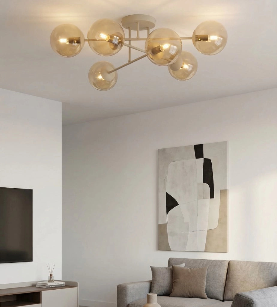 Lampada a soffitto ROMA 6xE14 sfere vetro beige Emibig