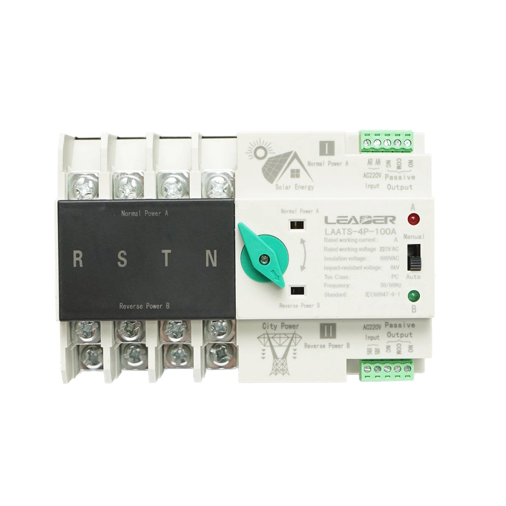 Interruttore ATS trifase 400V Dual Power, sezionatore automatico da pannelli fotovoltaici a rete ATS-4P-63A Leader