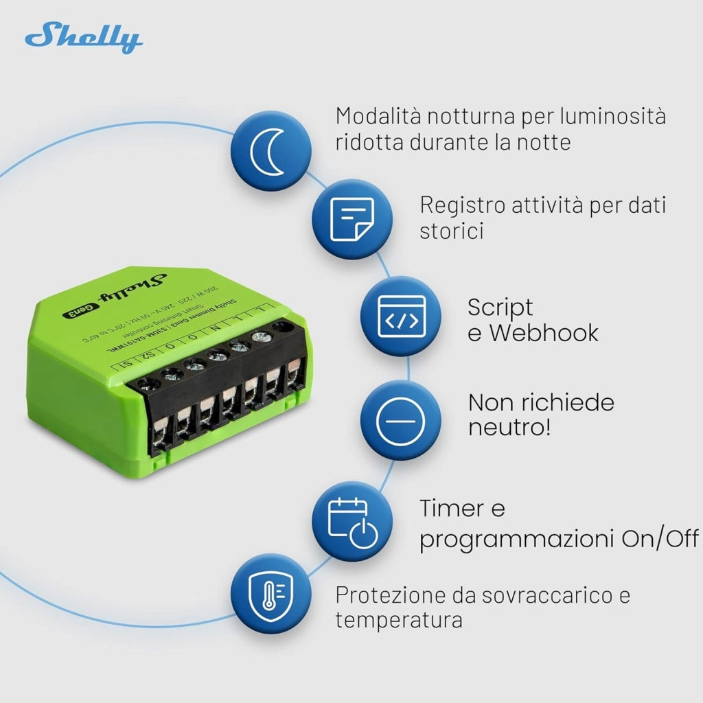 Shelly Dimmer Gen3 Dimmer Smart Wi-Fi per Illuminazione, Regolazione Intelligente della Luminosità, Controllo da App, Compatibile Alexa e Google Home, Automazione Smart Home