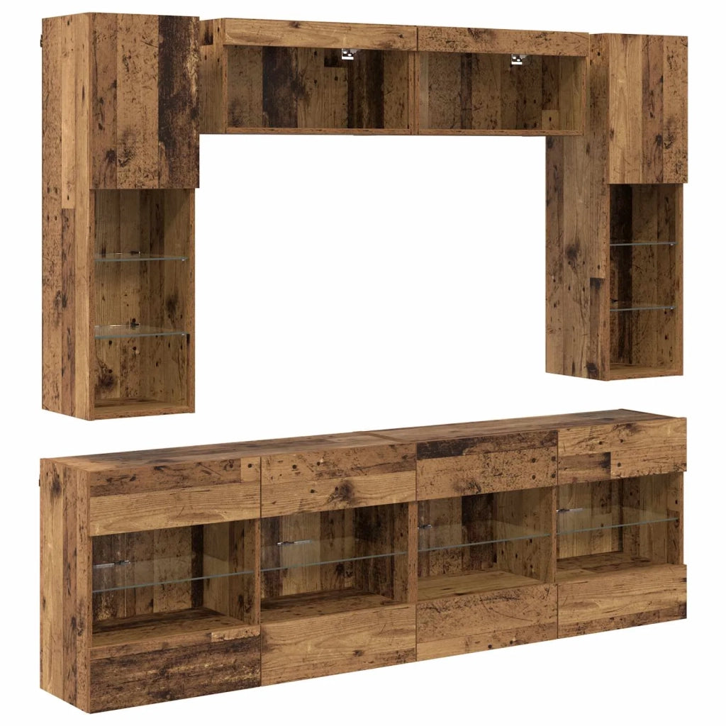 Set di Mobiletto da TV a Parete con led 6 pcs Legno vecchio