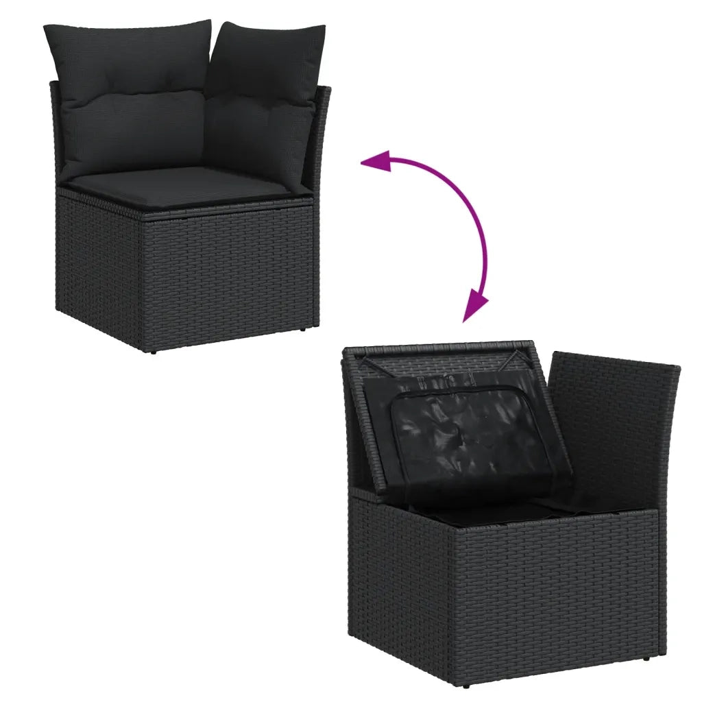 Set Divano da Giardino 6 pz con Cuscini Nero in Polyrattan 3255943