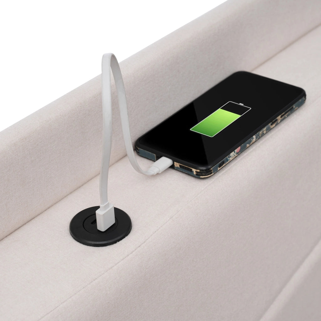 LETTO Contenitore 160x200 cm con USB e USB-C Beige in cotone e lino