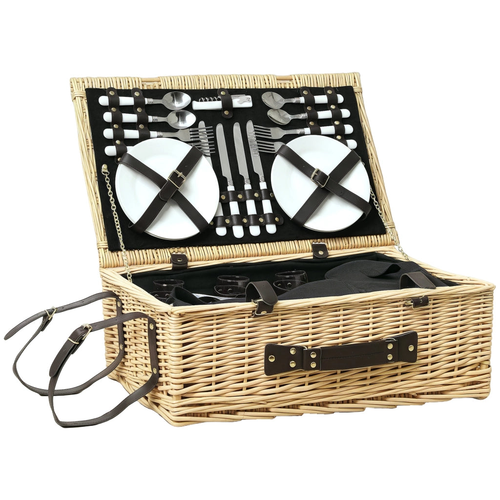 Cestino da Picnic in Legno di Salice per 4 Persone con Scomparto Isolato e Posate ¨C Minimal ¨C Naturale
