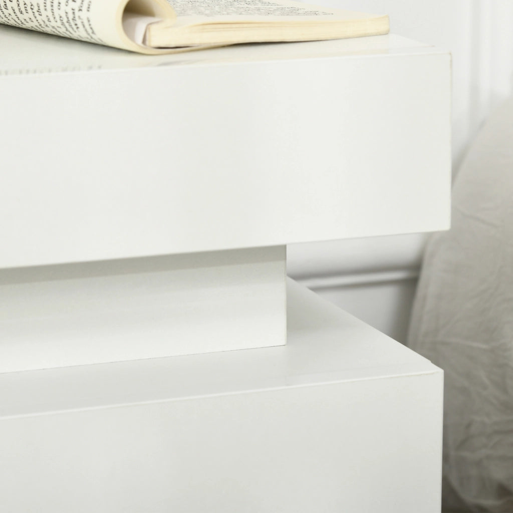 Comodino con Luci LED e 2 Cassetti ¨C Minimal ¨C Bianco Lucido 45x35x52 cm